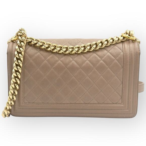 Medium Boy Flap Bag Quilted Caviar Leather Beige Authentic - Picture 9 of 16